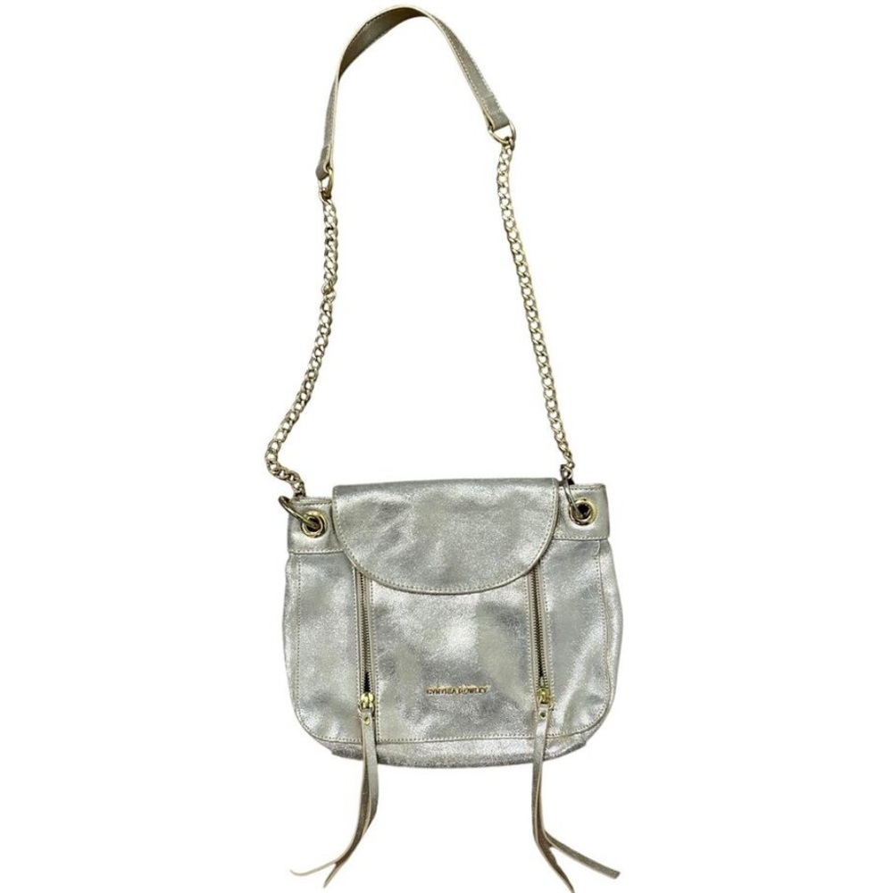 Sleek Gold Leather Cynthia Rowley Metallic Chain Strap Crossbody Bag